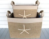Set of Two Coastal Fabric Storage Baskets with Sea Stars for your Beach Bungalow