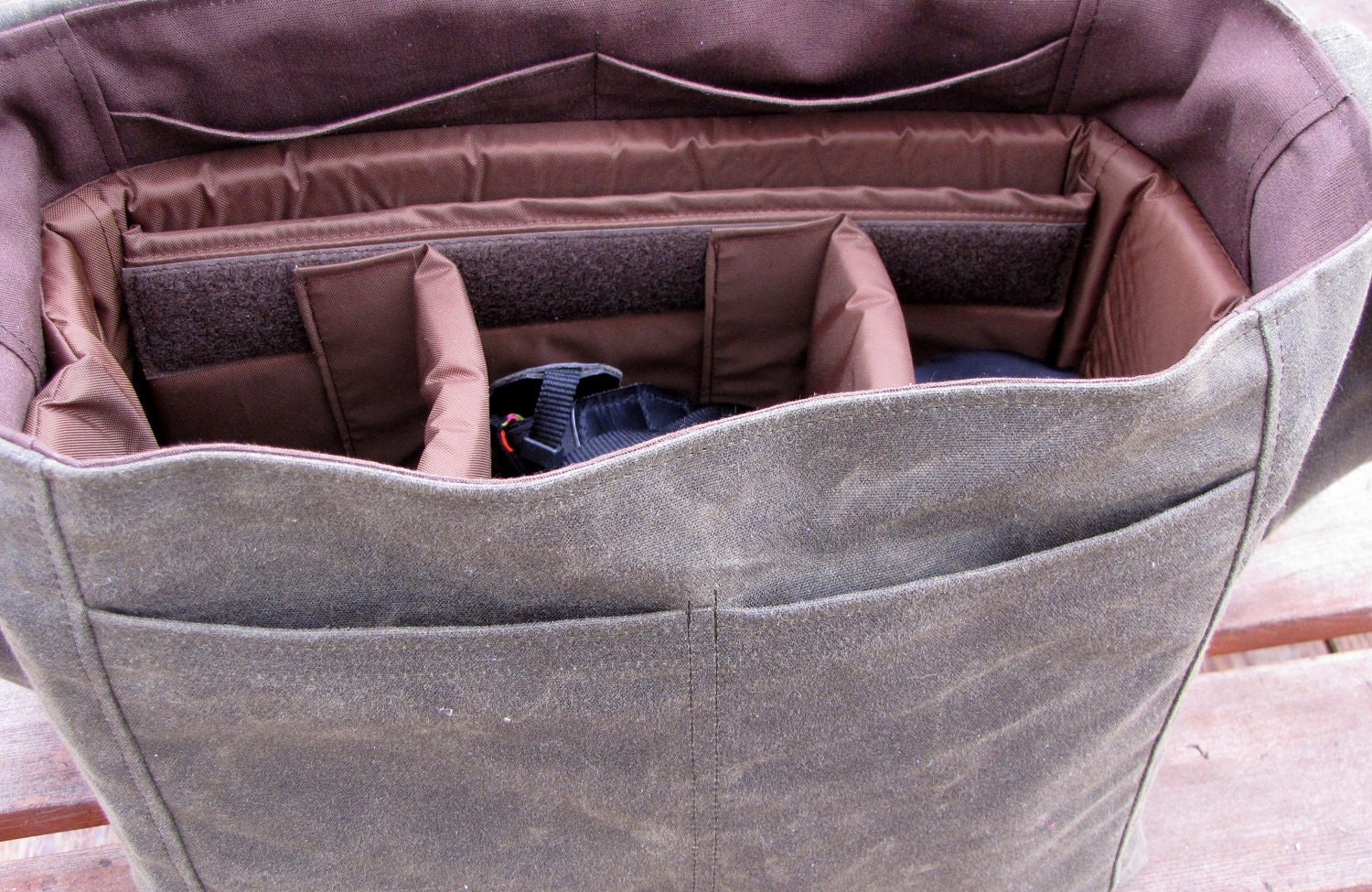 SALE - Messenger Camera Bag with Removable Insert - Leather and Waxed Canvas