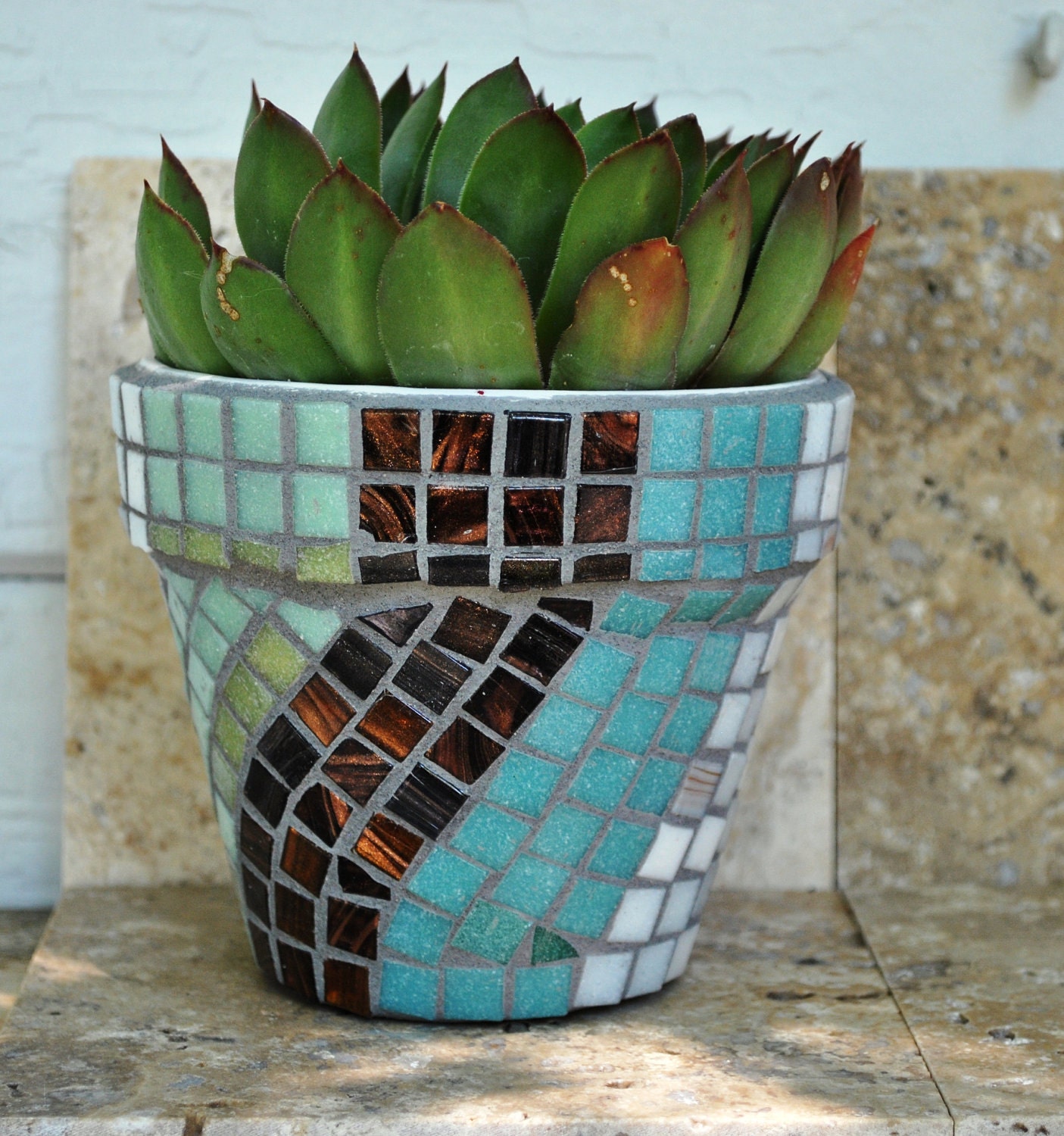 Custom Designed Colors Tile Mosaic Planter Pot