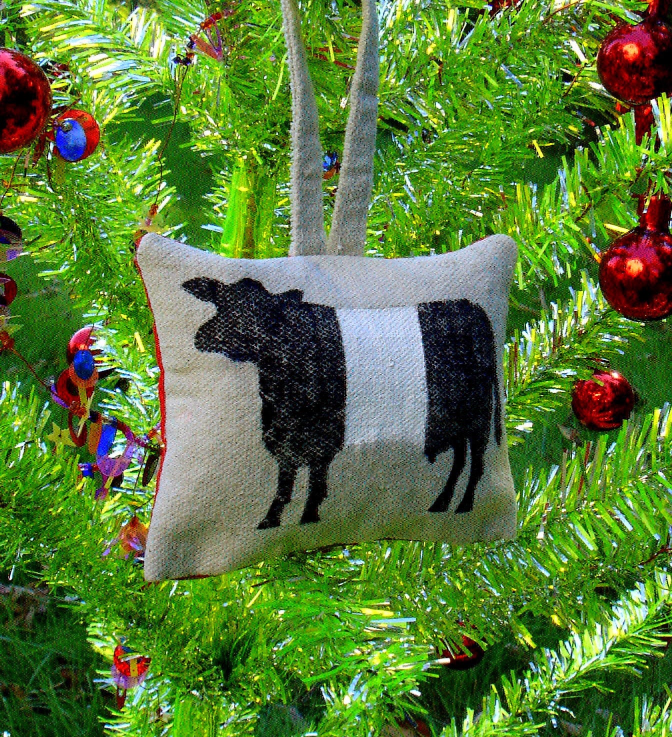 Belted Galloway Hand Stamped Ornament by SBMathieu