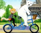 Walter and Jack's Tandem Bike Ride in Paris 8 x 10 inch Print by SBMathieu