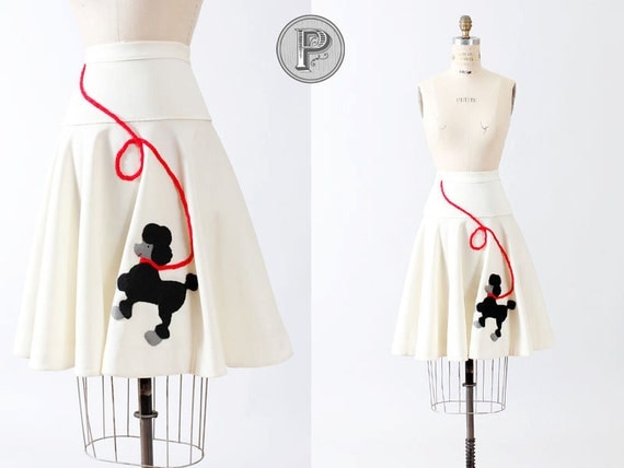 50s circle skirt xs - 1950s poodle skirt white cream full felt school dance prom: Dance-A-Thon