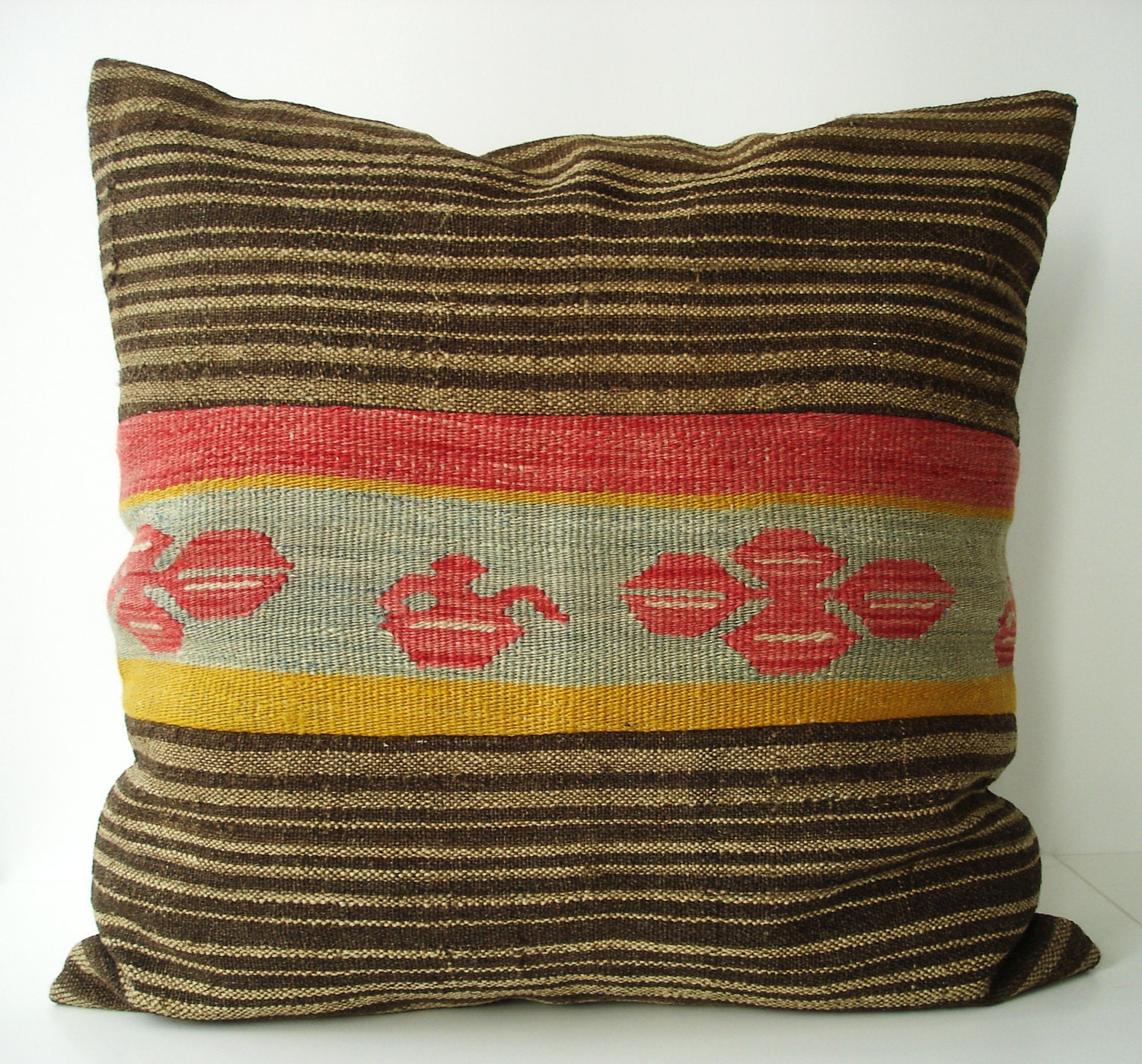 Sukan / SOFT Hand Woven - Turkish Patchwork Kilim Pillow Cover - 24x24