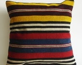Sukan / SOFT Hand Woven - Turkish Kilim Pillow Cover - 16x16 inch -  Blue, Yellow, Brown, White, Navy Blue, Dark Red , DArk PurpleColor