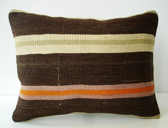 BIG SALE / Organic Shine Society Modern Bohemian Throw Pillow. Handwoven Wool Vintage Tribal Turkish Kilim Pillow Cover.