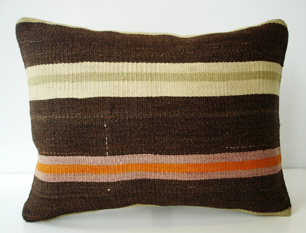 BIG SALE / Organic Shine Society Modern Bohemian Throw Pillow. Handwoven Wool Vintage Tribal Turkish Kilim Pillow Cover.