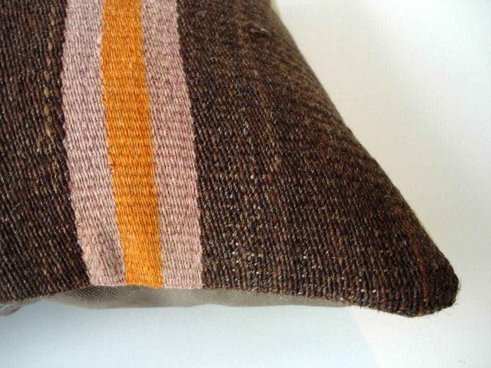 BIG SALE / Organic Shine Society Modern Bohemian Throw Pillow. Handwoven Wool Vintage Tribal Turkish Kilim Pillow Cover.