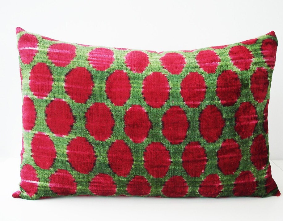 Sukan / SALE Hand Woven Silk Velvet Ikat Pillow Cover Lumbar Pillow Cover Accent Pillow, Throw Pillow, Decorative Pillow- 16x24