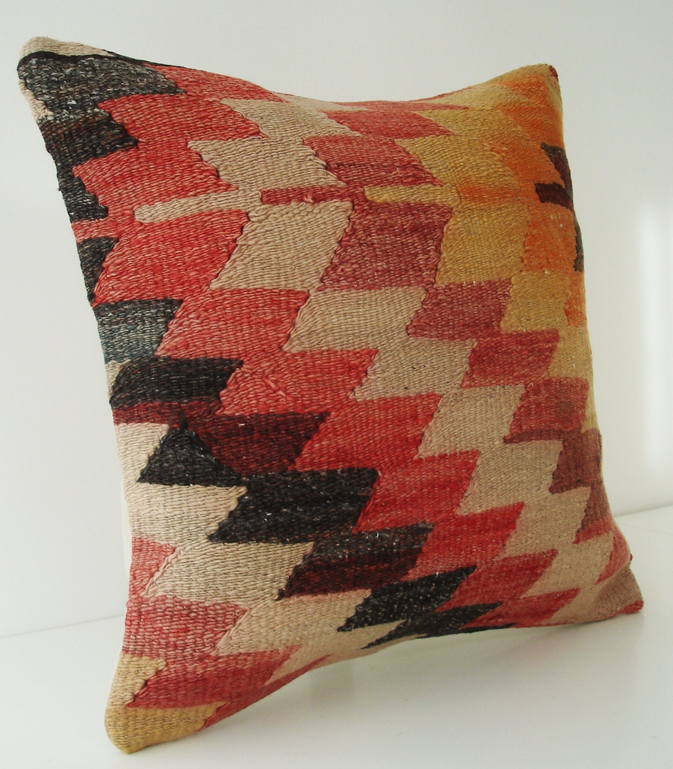 Sukan / SOFT Hand Woven - Turkish Kilim Pillow Cover - 16x16