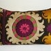 Sukan / Vintage Hand Embroidered Silk Suzani Pillow Cover - 16x25 inch - Egg Yellow Purple Pink Beige Green Dirty Black