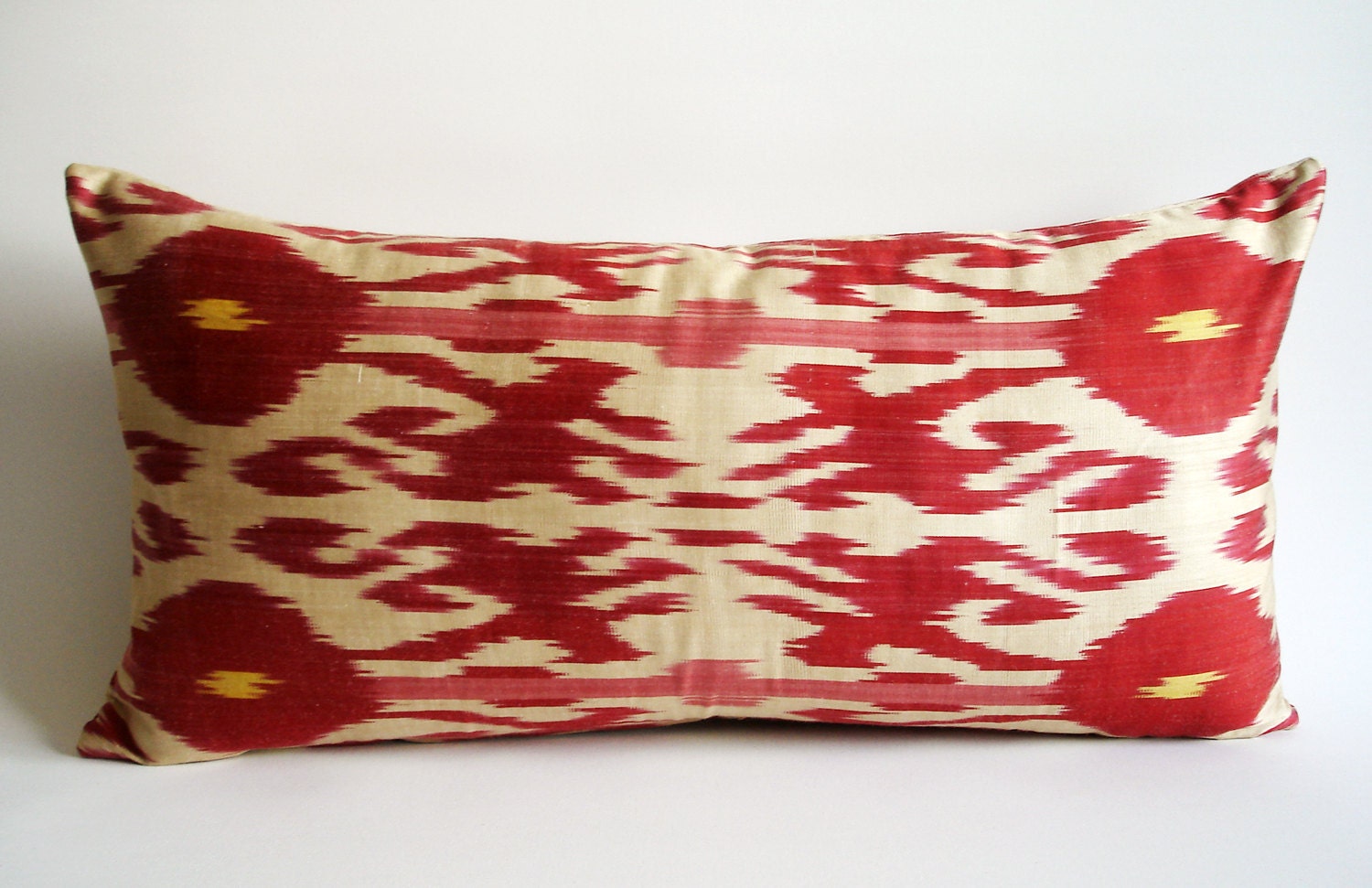 Sukan / Handmade Original Silk ikat Pillow Cover, Decorative pillow, Organic pillow, Anatolian pillow, 12x24 inch Red, Beige, Yellow Color