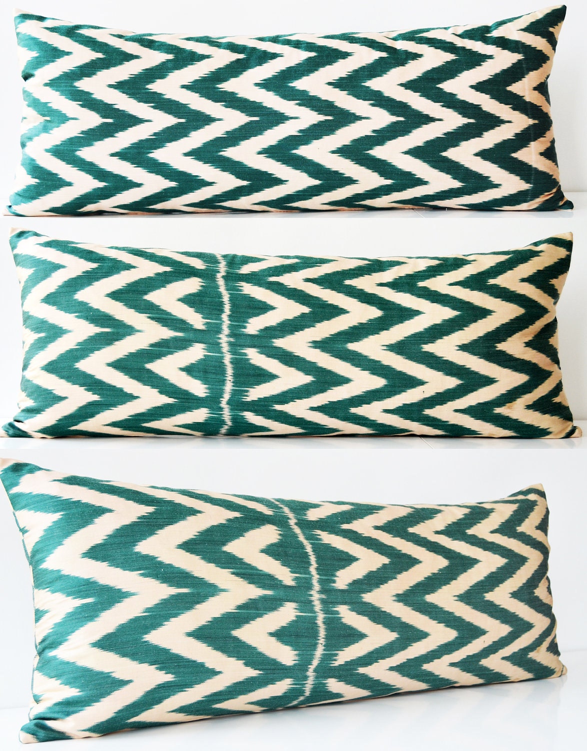 Sukan / Bolster Pillows, Body Pillows, Handwoven Original Back-Front Silk ikat Pillow Cover- inch ivory, beige, turquoise, gold