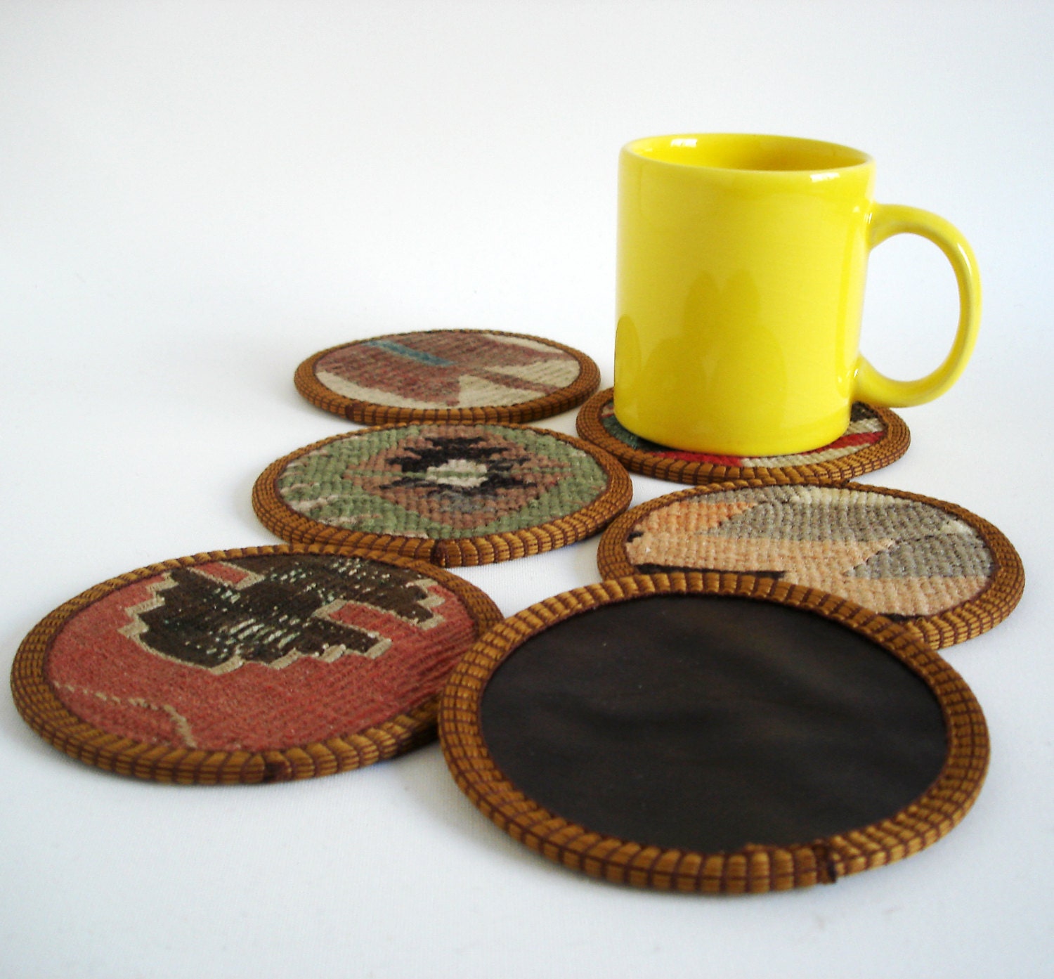 Sukan / Hand Woven - Turkish Antique Kilim Cups Coasters - Cup Coasters - Cup Coaster - Coaster - 1 pcs