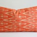 Sukan / Hand Woven Original Silk ikat Pillow Cover - Orange, Ivory Color