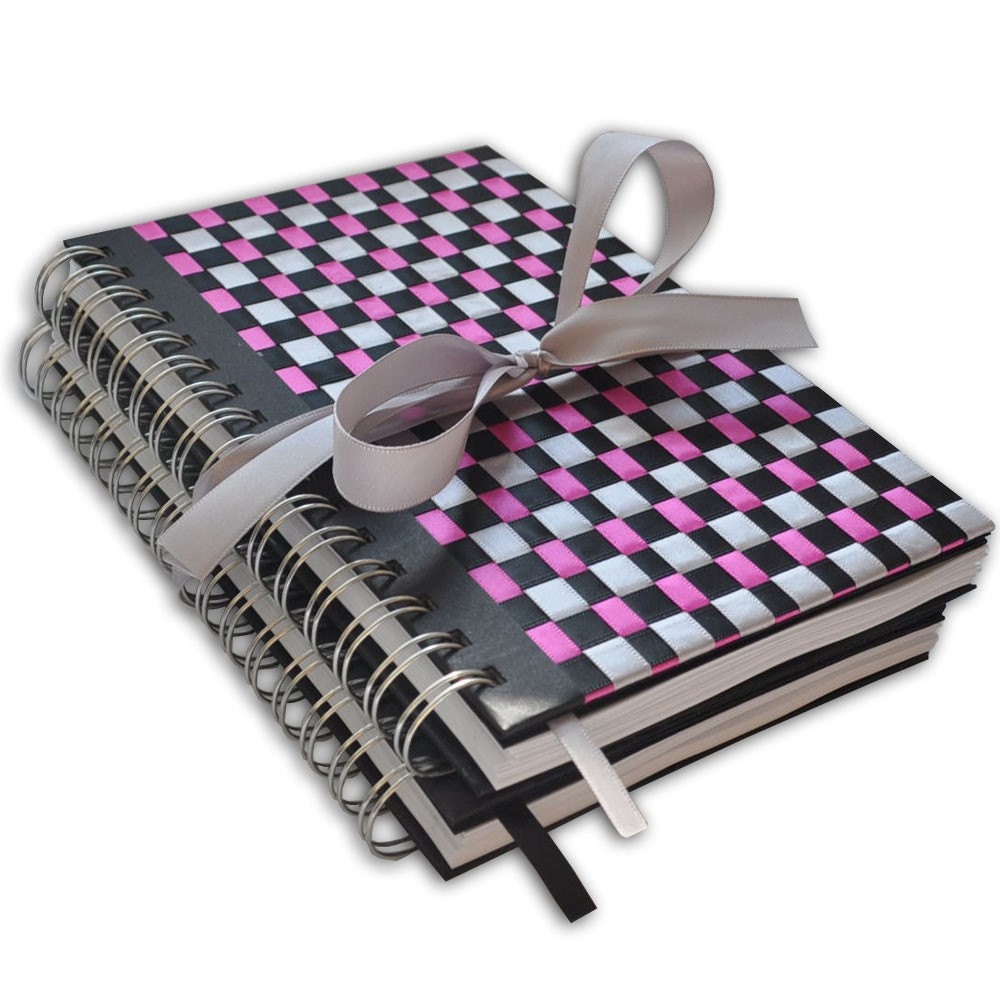 Custom Handmade Weekly Planner  and Notebook Set, handwoven in satin ribbons