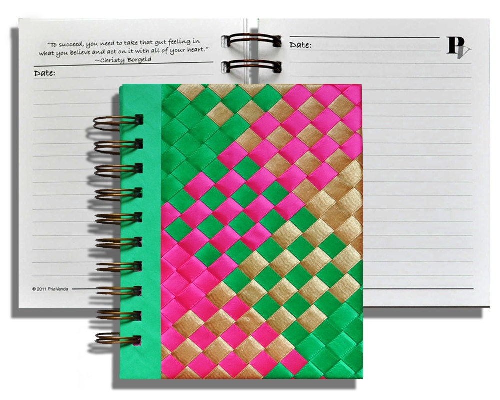 Pocket Journal, Small, Motivational Quotes, 5 x 6, CUSTOM Colors, Hand Woven with Satin Ribbons