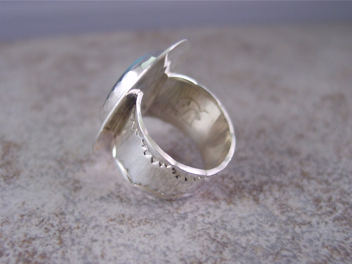 Blue Peruvian Opal Ring - Size 7 Sterling Silver - An Original by Lita