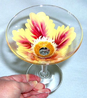 Yellow and Burgandy Passion Flower Martini Glass Hand Painted - ConniesCreations2010