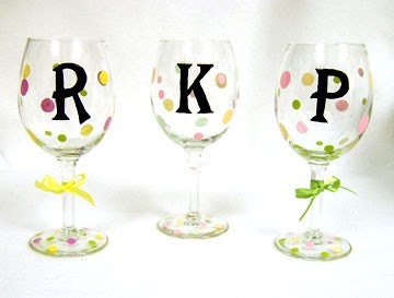 Personalized Polka Dots Wine Glass Hand Painted