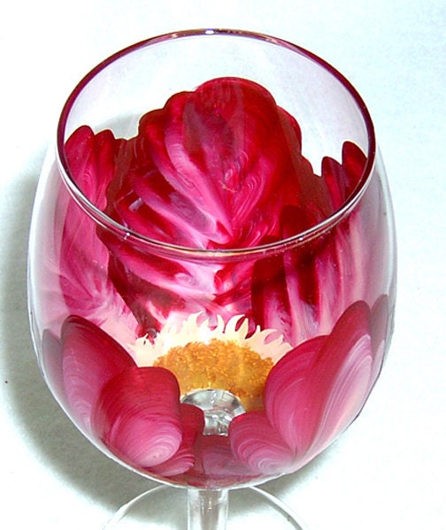 Pink and Burgandy Iris Hand Painted Wine Glass