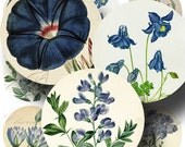 Antique Botanical Blue Flowers for Pocket Mirrors (2) - Digital Collage Sheet - 2.5 Inch Round - Buy 3 sheets and get 4th FREE -