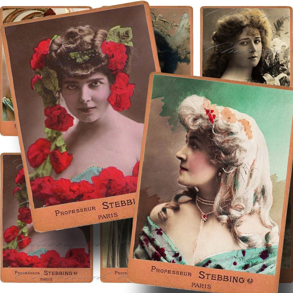 Edwardian French Actresses (1) - ATC Digital Collage Sheet - Buy 3 sheets and get 4th FREE - Printable Download