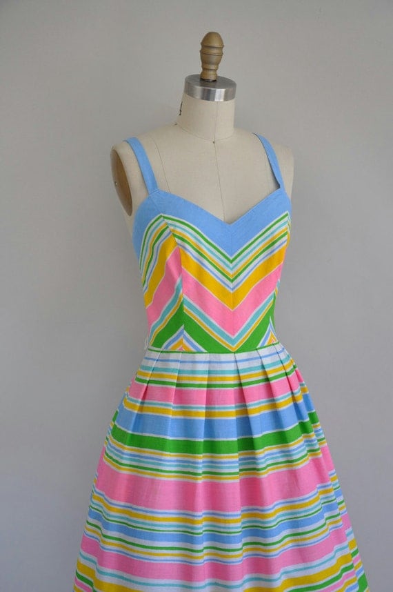 50s vintage dress / 1950s 50s cotton stripe full skirt dress / Summer Carnivals