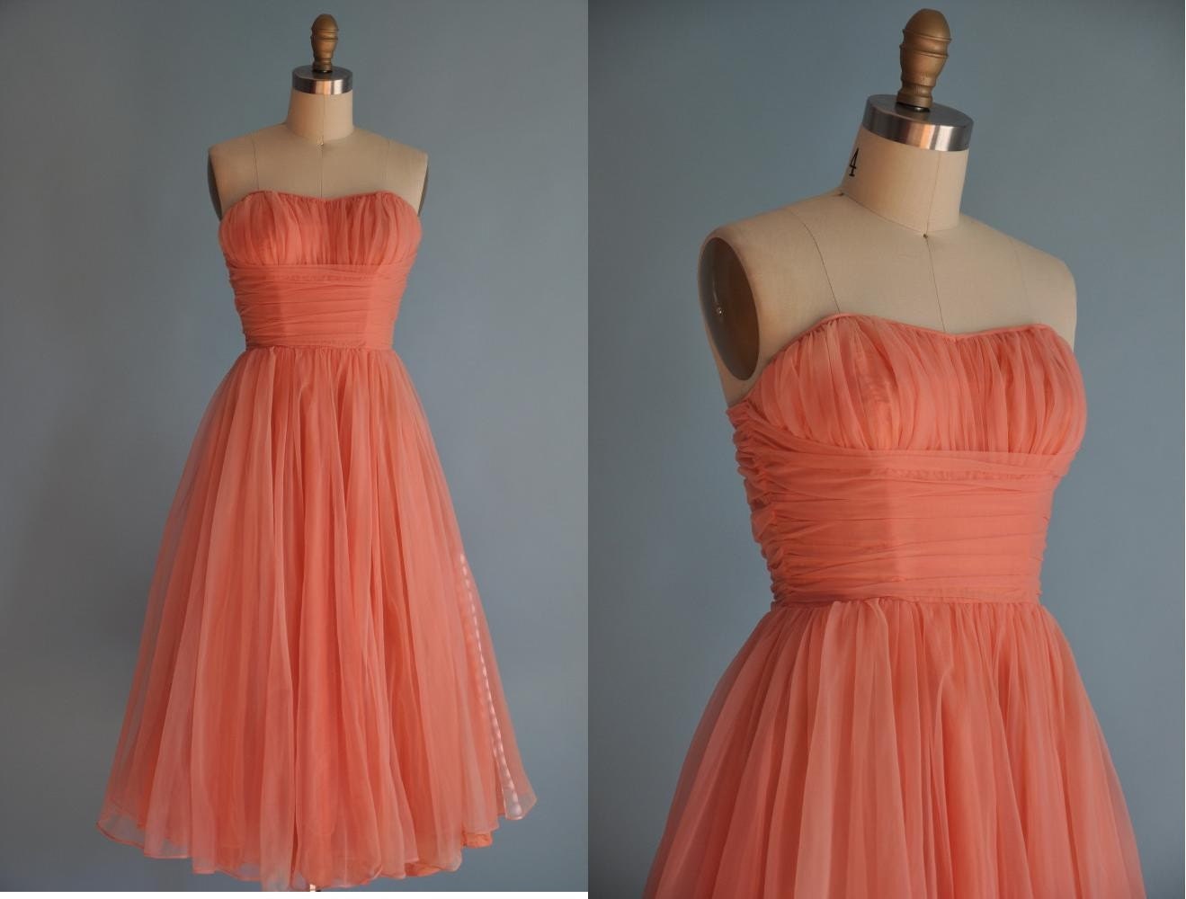 24hr 20 percent off shop SALE..was 235...vintage early 1950s pink SWEETHEART chiffon party dress