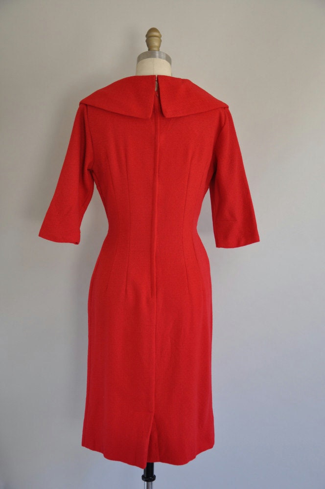 r e s e r v e d...1950s cocktail dress / vintage 50s red hot wiggle dress / She's On Fire