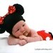 Minnie Mouse hat with Red Bow Diaper Cover and Shoes Great for costume or photo prop