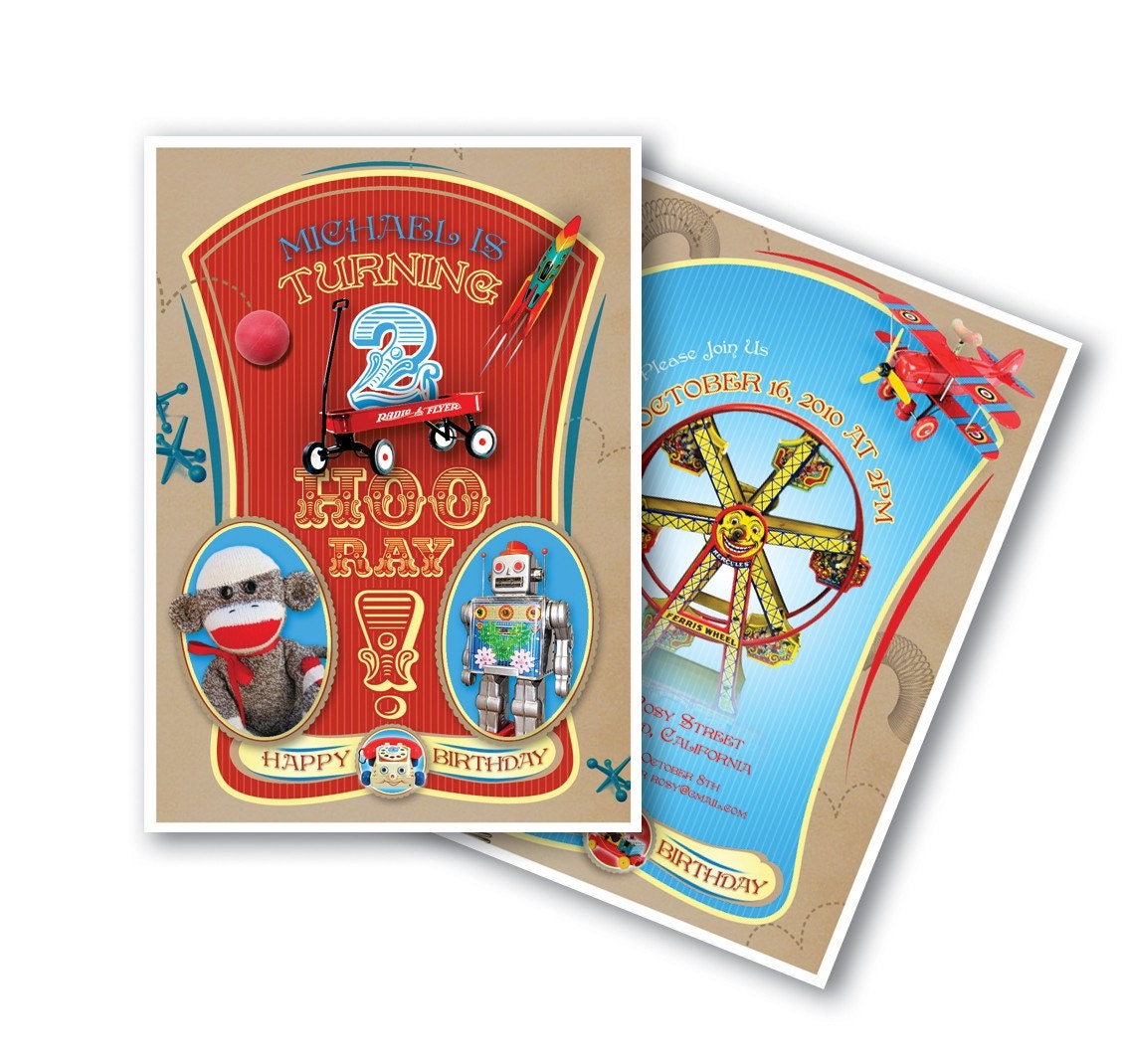 Vintage Toys Invitation in Circus Retro Style