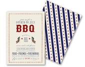 BBQ Invitations, Patriotic Vintage July 4th, Memorial Day, Welcome Home Troops