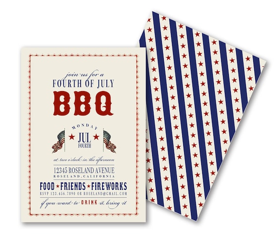 BBQ Invitations, Patriotic Vintage July 4th, Memorial Day, Welcome Home Troops