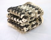 Crocheted cotton dishcloths brown white set of 2 light dark cream eco-friendly cleaning square functional washing scrubbers summer duo