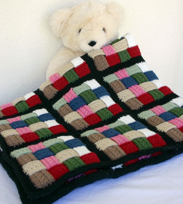 Basket weave afghan blanket crochet thick lap throw home decor red pink green chocolate brown tan black white royal blue coverlet washable