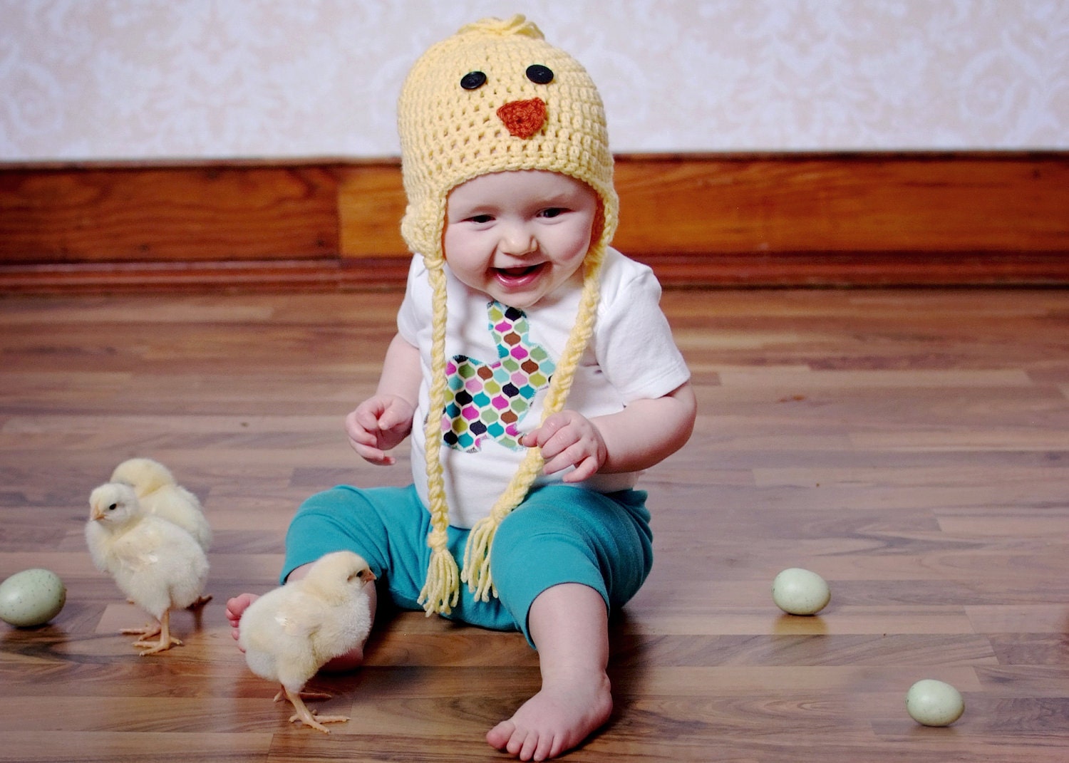 Hippity Hop Bunny Appliqued Long Sleeve Onesie - Just in time for Easter