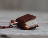 Book Necklace: Small, Brown.