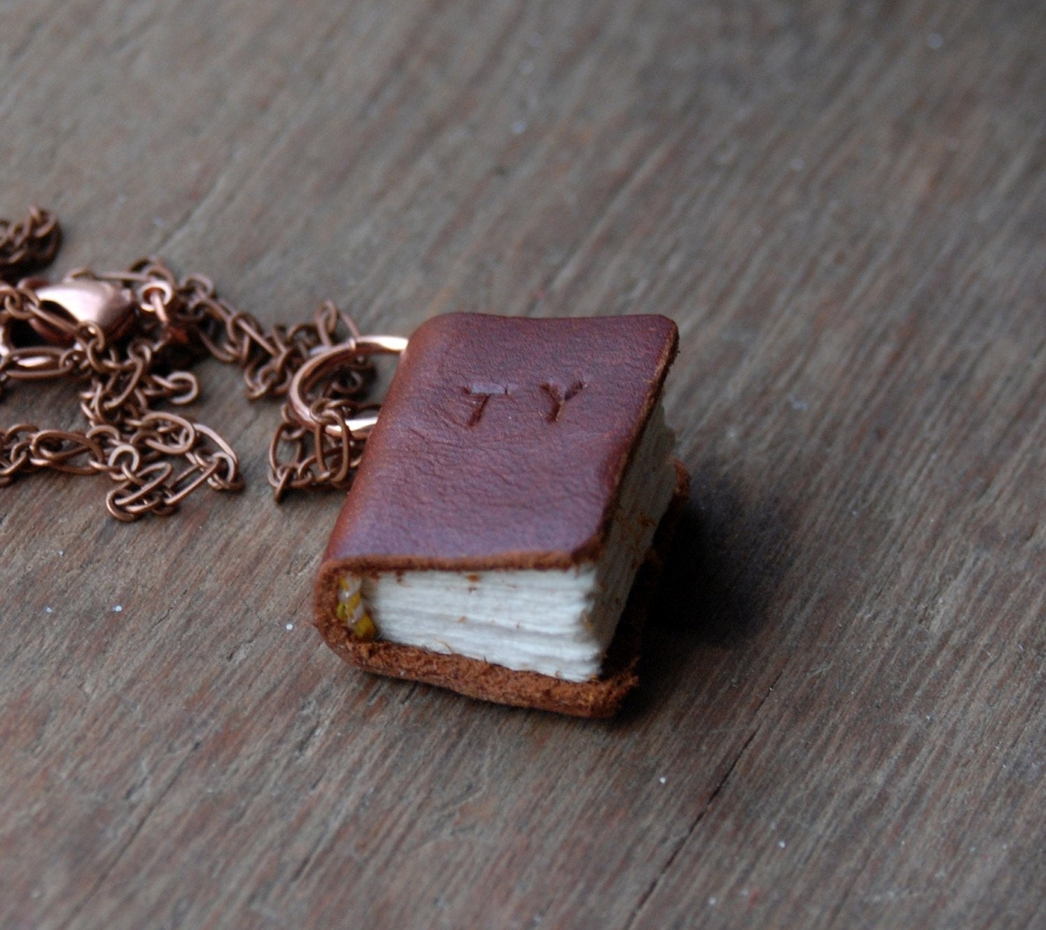 Book Necklace: Brown, personalized, custom, medium.
