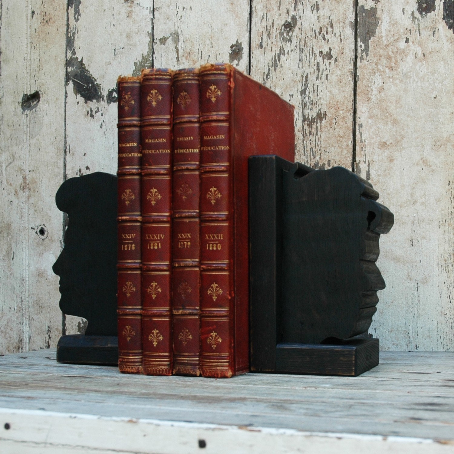 Bookends: Female Criminal Minds, reclaimed oak, black milk paint.