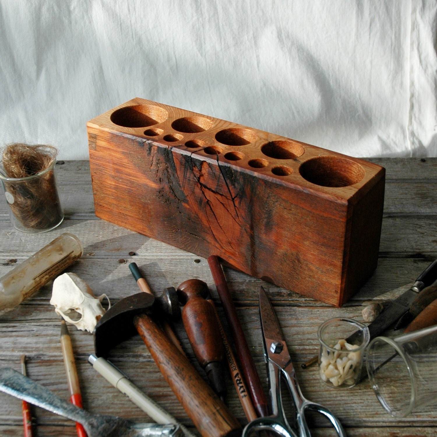 Desk caddy: The Original, rustic, reclaimed wood, Large.
