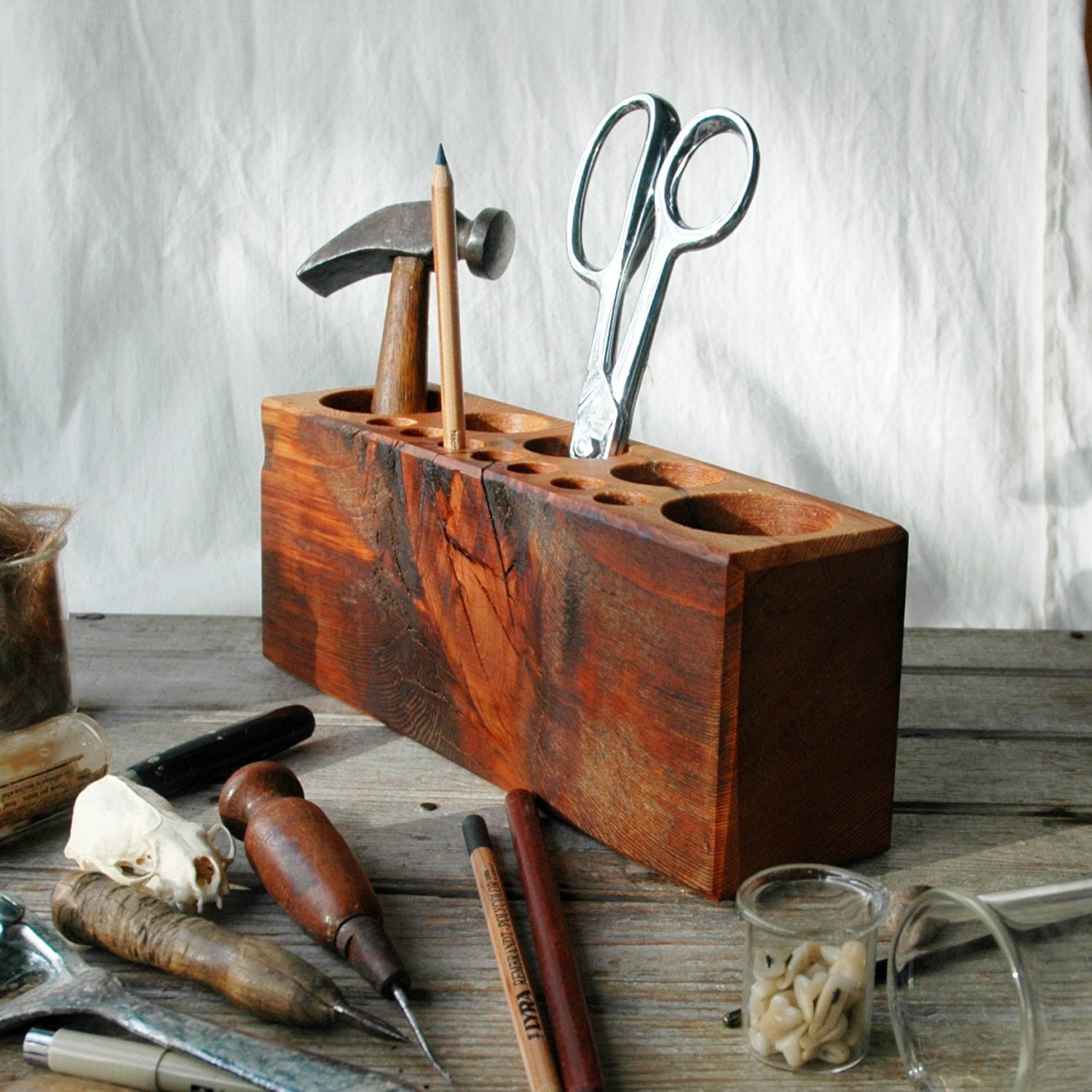 Desk caddy: The Original, rustic, reclaimed wood, Large.