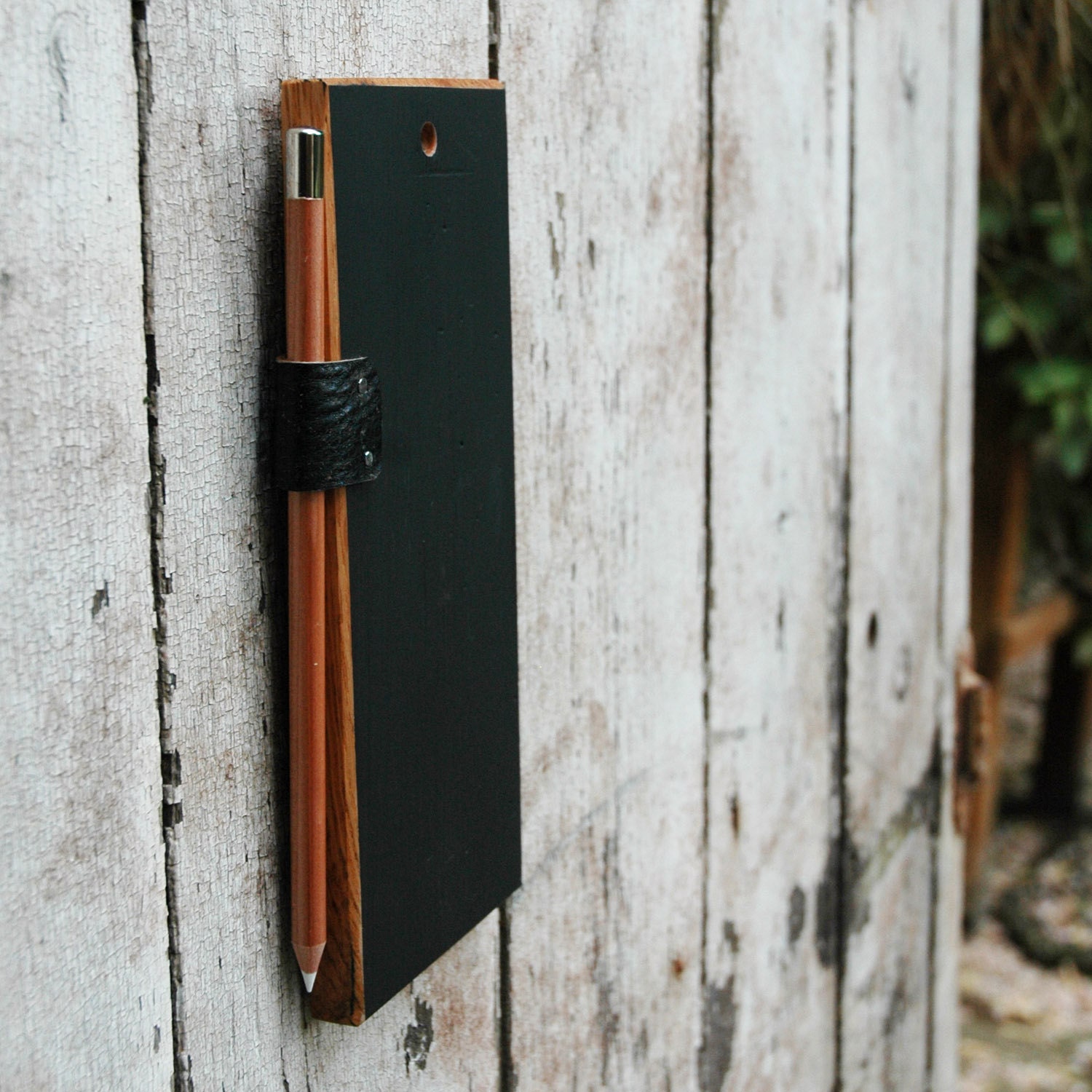 Chalkboard Tablet: Reclaimed wood and leather.