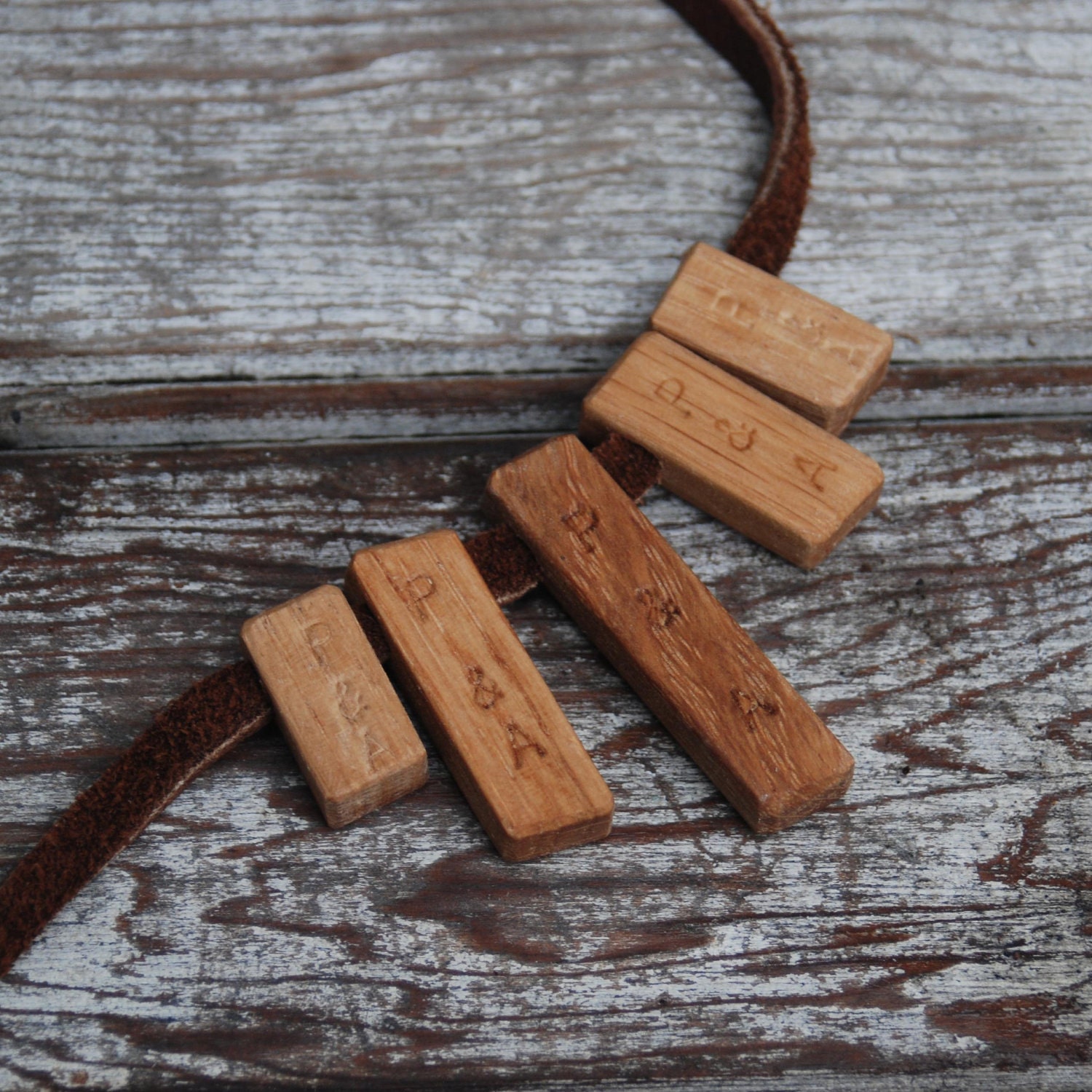 Green and Blue Botanical Necklace: Reclaimed Oak and Leather, Chromolithograoh from 1800s.