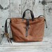 Waxed Canvas Tote: Spice, antique military leather, antique fabric pocket.