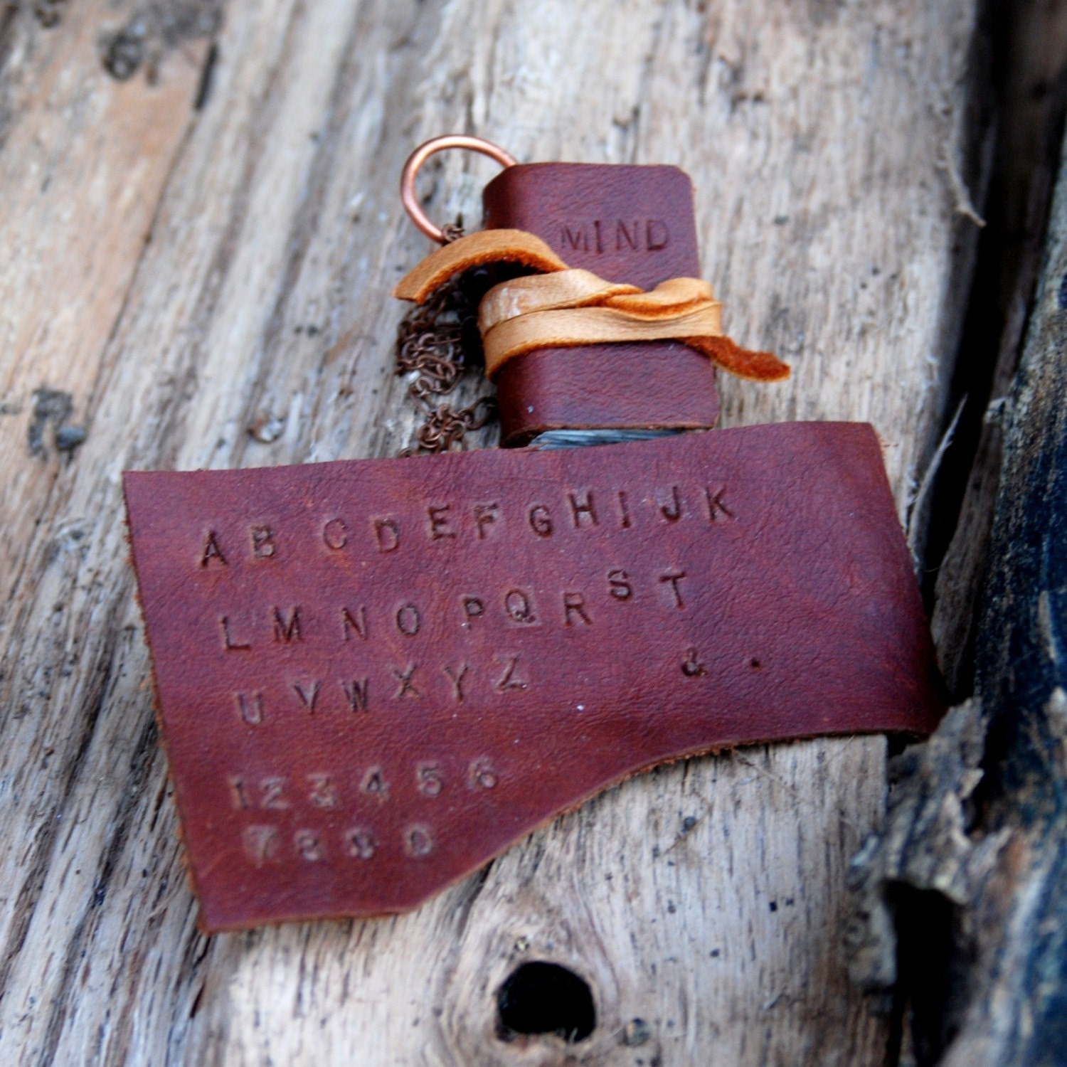 Book Necklace: Large, Brown, Tied, Personalized, Custom.