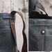 Waxed Canvas Tote: Slate, antique military leather, antique fabric pocket.