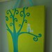 On a Willowbird Branch: bird and tree  blue and green whimsical original painting