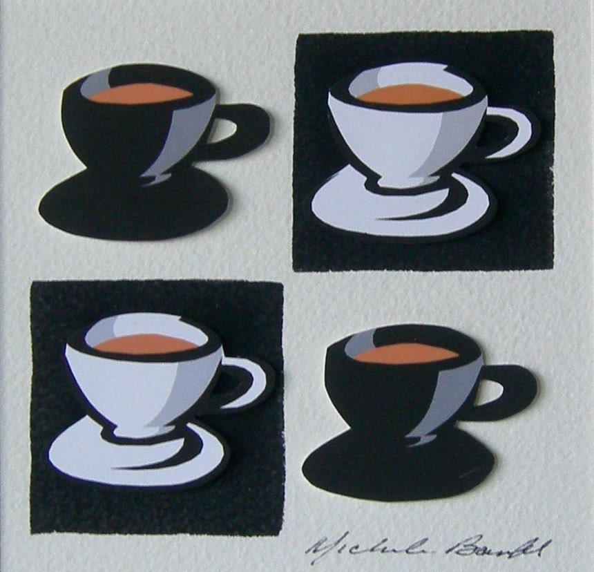 Black and White Coffee Cups - original 3D collage