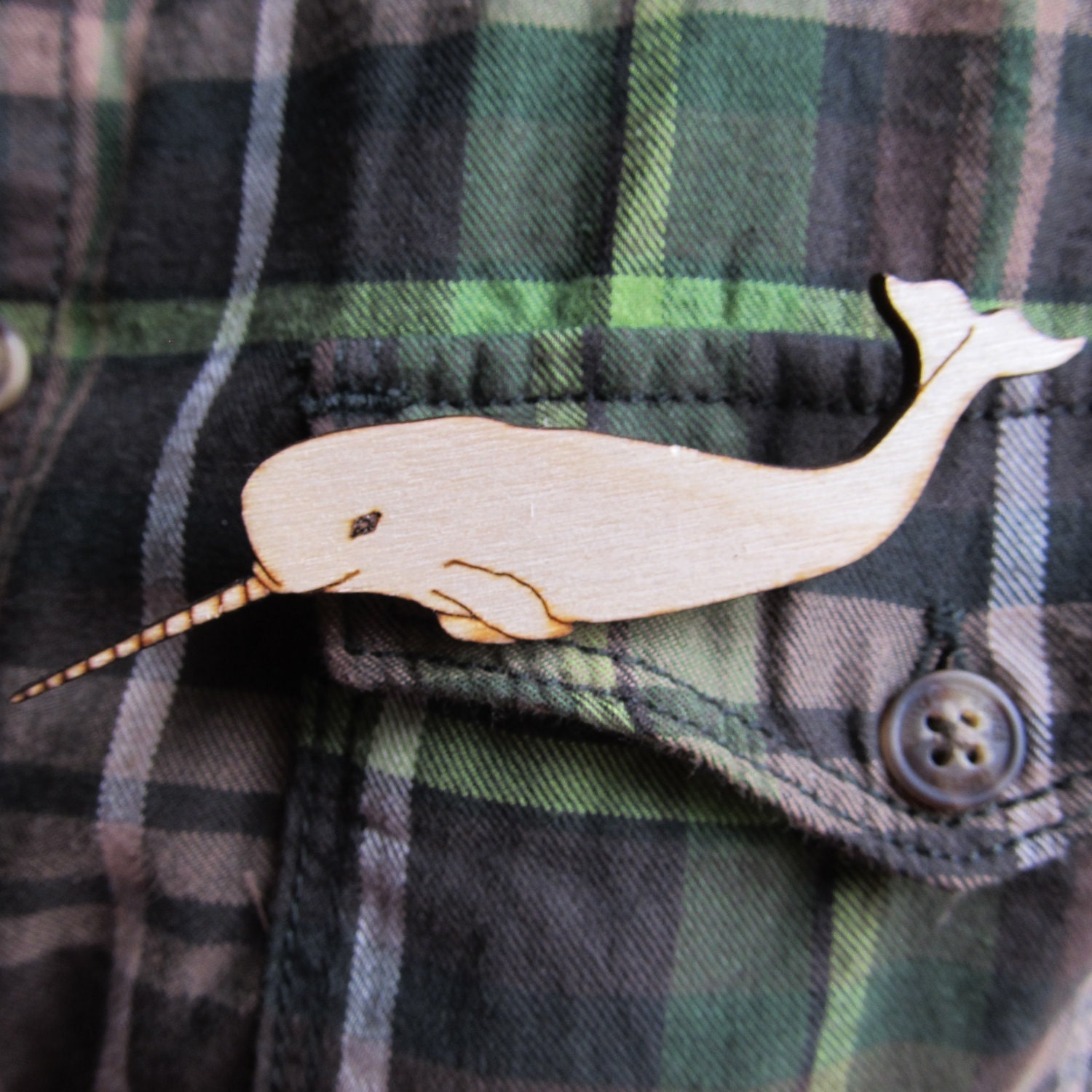Narwhal Wooden Brooch