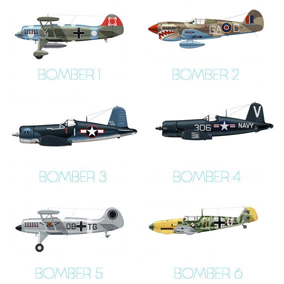 Set of 6 Airplane Boy's Nursery Playroom Wall Art